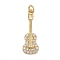 Rack Plating Brass Clear Cubic Zirconia Pendants, Cadmium Free & Nickel Free & Lead Free, Long-Lasting Plated, with Jump Ring, Guitar, Real 18K Gold Plated, 27.5x9.5x2mm, Jump Ring: 5x1mm, Inner Diameter: 3mm