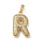 Brass Micro Pave Cubic Zirconia Pendants, Cadmium Free & Lead Free, Long-Lasting Plated, Real 18K Gold Plated, Letter R, 23.5x14.5x5.5mm, Hole: 4.5x3mm