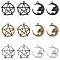 30Pcs 6 Styles Alloy Pendants, Moon with Skull & Ring with Star Pattern, Mixed Color, 27~28x23.5~26x3~4mm, Hole: 2~2.3mm, 5pcs/style