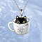 Black Cat in Cup Alloy Enamel Pendant Necklaces for Women, Platinum, 17.32~17.72 inch(44~45cm)