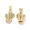 Brass Micro Pave Cubic Zirconia Pendants, Cadmium Free & Lead Free, Cactus Charms, Golden, 24x12x3.5mm, Hole: 5x3mm