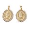 Brass Micro Pave Clear Cubic Zirconia Pendants, Long-Lasting Plated, Oval with Catholic, Real 18K Gold Plated, 32x22.5x3mm, Hole: 4.5x3.5mm