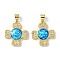 Brass Micro Pave Cubic Zirconia Pendants, Cadmium Free & Lead Free, with Synthetic Opal, Cross, Real 18K Gold Plated, 19x17x3.5mm, Hole: 4.5x4mm