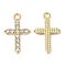 Alloy Rhinestone Pendants, Cross Charms, Golden, 19x12x2mm, Hole: 1.5mm