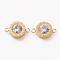 304 Stainless Steel Micro Pave Clear Cubic Zirconia Links Connectors, Flat Round with Roman Numerals, Golden, 17x11x4.5mm, Hole: 2mm