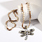 Alloy Imitation Pearl Dragonfly Pendant Glass & Natural Picture Jasper Round Beaded Necklaces for Women, Antique Bronze, 33.86~34.65 inch(86~88cm)