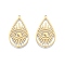 201 Stainless Steel Pendants, Teardrop with Eye, Real 18K Gold Plated, 34.5x21x1mm, Hole: 1.4mm