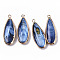 Natural Freshwater Shell Pendants, with Iron Loops, Edge Golden Plated, Dyed, Teardrop, Marine Blue, 31~33x10.5~12x5mm, Hole: 1.8mm