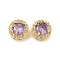 Brass Pave Cubic Zirconia Multi-Strand Links, Flat Round, Real 18K Gold Plated, Purple, 10.5x6.5mm, Hole: 1.6mm