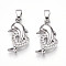 Brass Micro Pave Cubic Zirconia Pendants, Cadmium Free & Lead Free, Dolphin with Heart Charms, Platinum, 18x11x3mm, Hole: 5x2.5mm