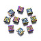 Rack Plating Rainbow Color Alloy Beads, Cadmium Free & Nickel Free & Lead Free, Square, 6.5x6.5x4mm, Hole: 1.6mm
