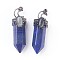 Natural Lapis Lazuli Big Pendants, Pointed Pendant, with Brass Findings and Oval Natural Labradorite Cabochons, Faceted, Bullet, Antique Silver, 60~62x20x23~24mm, Hole: 5.5x7mm
