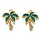 Alloy Enamel Pendants, Cadmium Free & Lead Free, Golden, Coconut Tree, Green, 19x15x2.5mm, Hole: 1.2mm