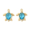 304 Stainless Steel Glass Pendants, Tortoise, Ion Plating(IP), Real 18K Gold Plated, Facted, Deep Sky Blue, 17.5x15x4.5mm, Hole: 1.4mm