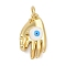 Brass Enamel Pendants, with Jump Rings, Rack Plating, Cadmium Free & Lead Free, Lasting Plated, OK Gesture with Evil Eye Charm, Real 18K Gold Plated, 19.5x10.5x5mm, Hole: 3.5mm
