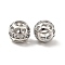 Hollow Brass Micro Pave Clear Cubic Zirconia European Style Beads, Cadmium Free & Nickel Free & Lead Free, Large Hole Beads, Round, Platinum, 7.5x6.5mm, Hole: 4mm