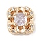 Brass Micro Pave Cubic Zirconia Beads, Square with Flower, Lead Free & Cadmium Free, Long-Lasting Plated, Lilac, 8.5x8.5x6.5mm, Hole: 1.6mm