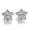 Brass Micro Pave Clear Cubic Zirconia Magnetic Clasps, Nickel Free, Star, Real Platinum Plated, 19.5x20.5x10mm, Hole: 5mm