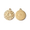 Ion Plating(IP) 304 Stainless Steel Pendants, Textured, Flat Round with Sun Charm, Real 18K Gold Plated, 17.5x15x2mm, Hole: 1mm