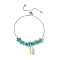 Natural Shell Charms Slider Bracelet, Synthetic Turquoise Chips Beaded Bracelet with Brass Chains, 12-5/8 inch(32cm)