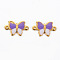 304 Stainless Steel Enamel Links Connectors, Two Tone, Butterfly, Real 16K Gold Plated, Cadmium Free & Nickel Free & Lead Free, Medium Purple, 6.5x10x1mm, Hole: 1mm