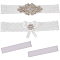 Lace Elastic Bridal Garters, with Rhinestone and Flower Pattern, Wedding Garment Accessories, White, 1-3/8 inch(35mm)