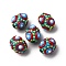 Glass Enamel Beads, Hand Drawn Beads, Oval, Deep Sky Blue, 15~16.5x12~13mm, Hole: 1.5mm