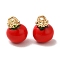 Brass Enamel Charms, Cadmium Free & Nickel Free & Lead Free, Persimmon Charm, Real 18K Gold Plated, 12x9x9mm, Hole: 2mm
