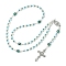 Glass Pearl Rosary Bead Necklace, Alloy Cross & Virgin Mary Pendant Necklace, Green, 24.41 inch(62cm)