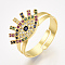 Adjustable Brass Micro Pave Cubic Zirconia Finger Rings, Cadmium Free & Lead Free, Eye, Colorful, Size 7, 17mm