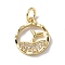 Brass Micro Pave Cubic Zirconia Charms, with Jump Ring, Cadmium Free & Lead Free, Round Ring & Sea & Whale Tail Charms, Real 18K Gold Plated, 13.5x11.5x2mm, Hole: 3mm