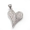 Non-Tarnish 304 Stainless Steel Pendants with 201 Stainless Steel Clasp, Heart with Wing, Stainless Steel Color, 35.5x27.5x3.5mm, Hole: 4.5x7mm