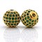 Brass Cubic Zirconia Beads, Round, Golden, 10mm, Hole: 2mm