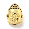 Brass Micro Pave Clear Cubic Zirconia Beads, Cadmium Free & Nickel Free & Lead Free, Buddha Head, Real 18K Gold Plated, 11x8.5x6mm, Hole: 1.2mm