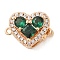 Brass Micro Pave Clear Cubic Zirconia Glass Box Clasps, Cadmium Free & Nickel Free & Lead Free, Heart, Real 18K Gold Plated, Green, 16mm, Hole: 1mm