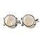 White Shell Box Clasp, with Alloy Loops, Flat Round, PapayaWhip, 23.5x17.5x6~7mm, Hole: 1.2mm