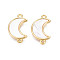 Brass Connector Charms, Cadmium Free & Nickel Free & Lead Free, with Natural Shell, Real 18K Gold Plated, Moon, Creamy White, 16.5x10x2mm, Hole: 1.2mm