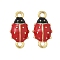 Brass Enamel Connector Charms, Ladybug Link, Rack Plating, Long-Lasting Plated, Cadmium Free & Lead Free, Real 18K Gold Plated, 19x10x3.5mm, Hole: 1.8mm