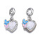 Rack Plating Alloy Enamel European Dangle Charms, with Crystal Rhinestone, Large Hole Pendants, Cadmium Free & Nickel Free & Lead Free, Platinum, Heart, Creamy White, 25mm, Hole: 5mm, Heart: 14.5x13x3mm