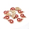 Brass Enamel Pendants, with Acrylic Pearl and Rhinestone, Conch Shape, Real 18K Gold Plated, Red, 16.5x11x4.4mm, Hole: 1mm