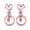 Iron Heart Split Key Rings, Keychain Clasp Findings, Lead Free & Nickel Free, Pink, 68x30x6mm