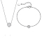 Sterling Silver Micro Pave Clear Cubic Zirconia Flat Round Pendant Necklaces & Link Bracelets Sets, Platinum, Necklaces: 350mm; Bracelets: 150mm
