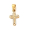 304 Stainless Steel Pendants, with Clear Cubic Zirconia, Cross Charms, Ion Plating(IP), Golden, 18.5x10.5x2mm, Hole: 5.9x2.7mm
