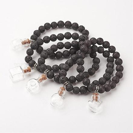 Браслеты с подвесками из бусин из вулканического камня BJEW-JB02602-1
