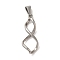 Non-Tarnish 304 Stainless Steel Pendants, Infinity Charm, Stainless Steel Color, 32.5x11x6mm, Hole: 3x8mm