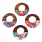 Transparent Resin & Walnut Wood Pendants, with Gold Foil, Donut Charms, Camellia, 38x3mm, Hole: 2mm