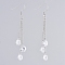 304 Stainless Steel Dangle Earrings, Cable Chains, with Cubic Zirconia Charms, White, 73mm, Pin: 0.6mm