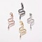 Brass Cubic Zirconia Pendants, Snake, Mixed Color, 29.5x12x2mm, Hole: 3mm