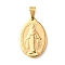 Ion Plating(IP) 304 Stainless Steel Pendants, Oval with Virgin Mary, Golden, 25x16x3mm, Hole: 3.5x7mm