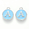 Platinum Plated Alloy Enamel Charms, Cadmium Free & Lead Free, Enamelled Sequins, Flat Round with Letter, Letter.A, 14x12x2mm, Hole: 1.5mm
